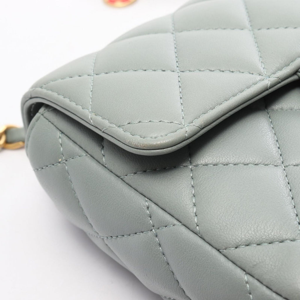 Chanel Shoulder Bag Mini Quilted Blue Gray Lambskin Chain — view 8