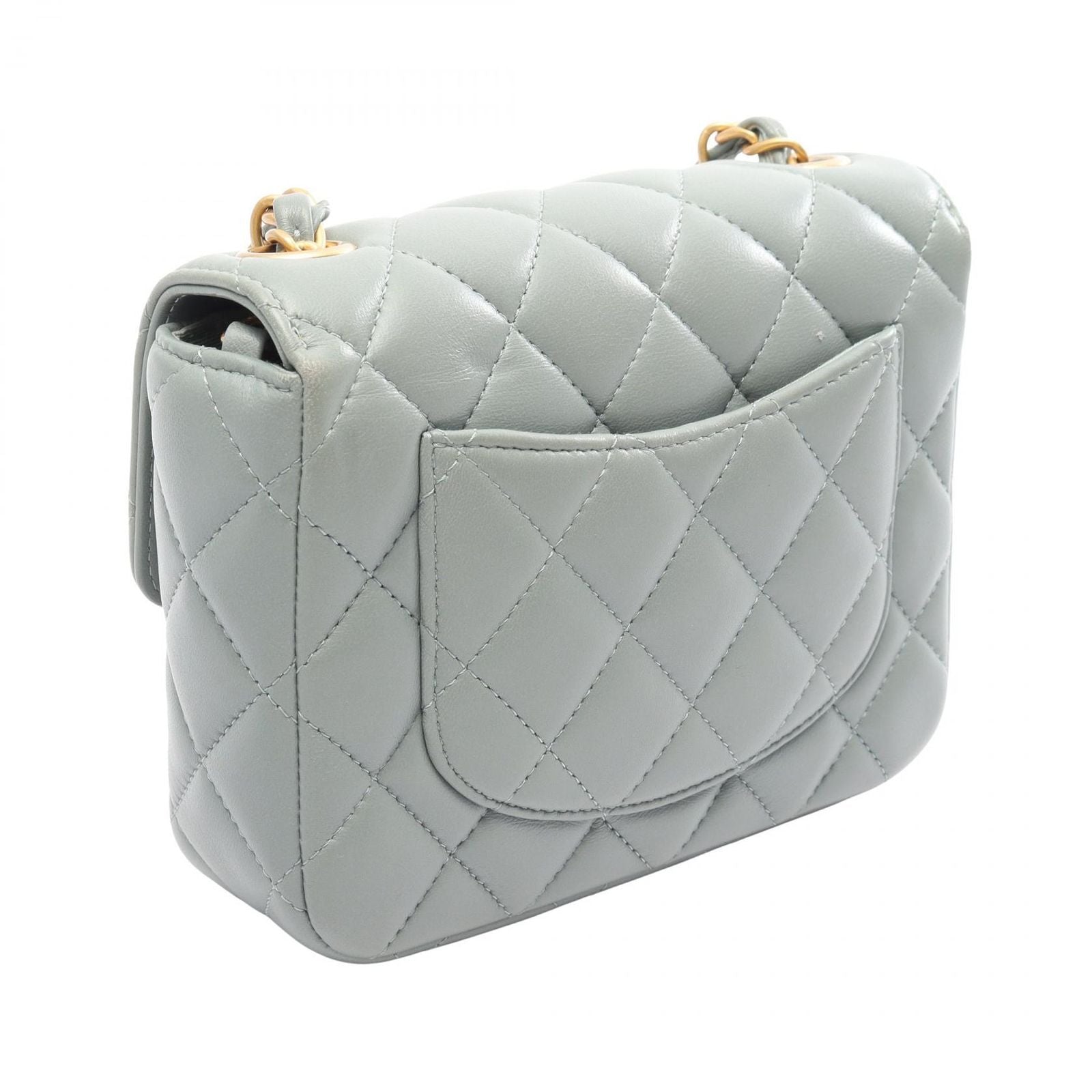 Chanel Shoulder Bag Mini Quilted Blue Gray Lambskin Chain — view 2
