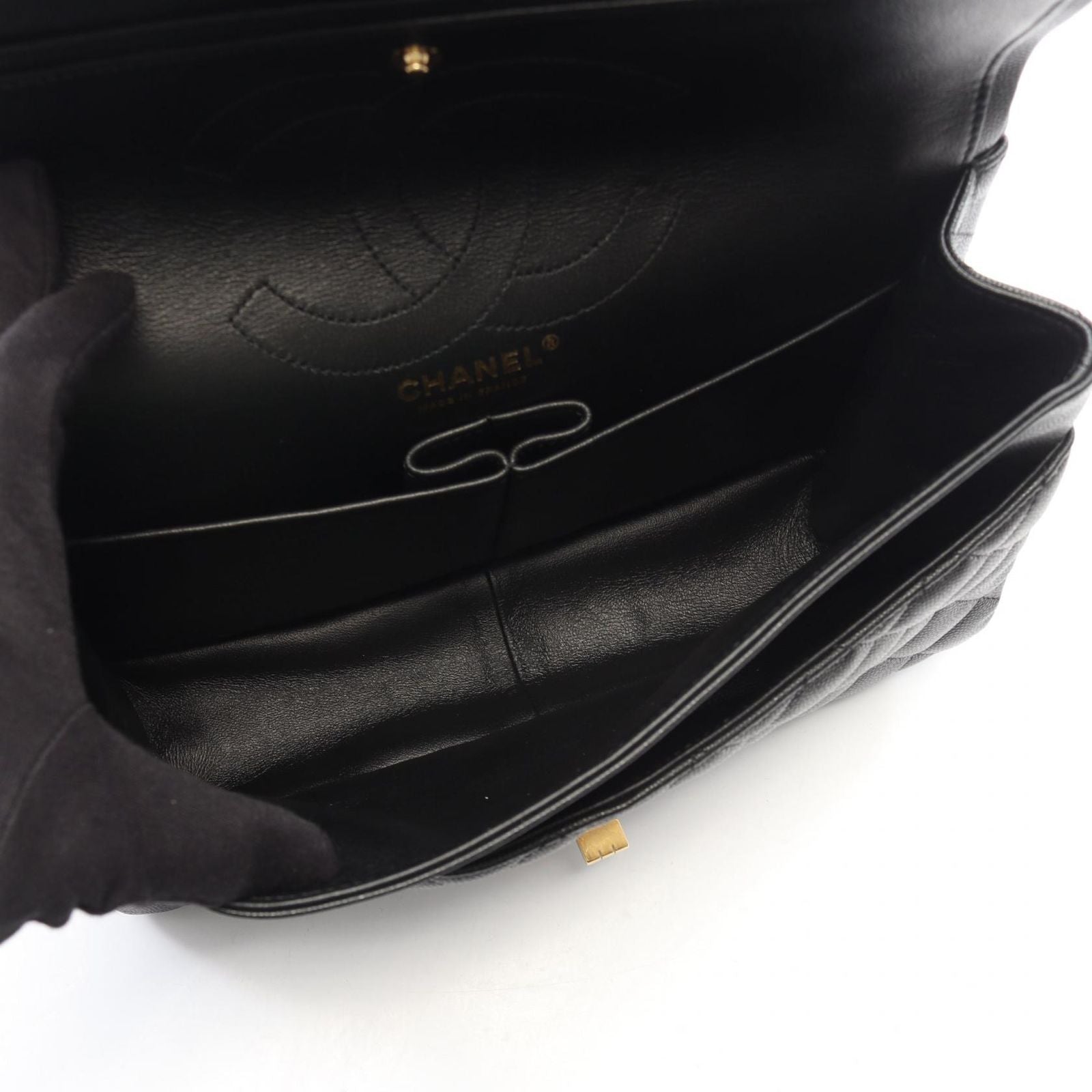 Chanel Shoulder Bag 2.55 Quilted Stitch Double Flap Black Caviar Leather Chain — view 3