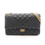 Chanel Shoulder Bag 2.55 Quilted Stitch Double Flap Black Caviar Leather Chain