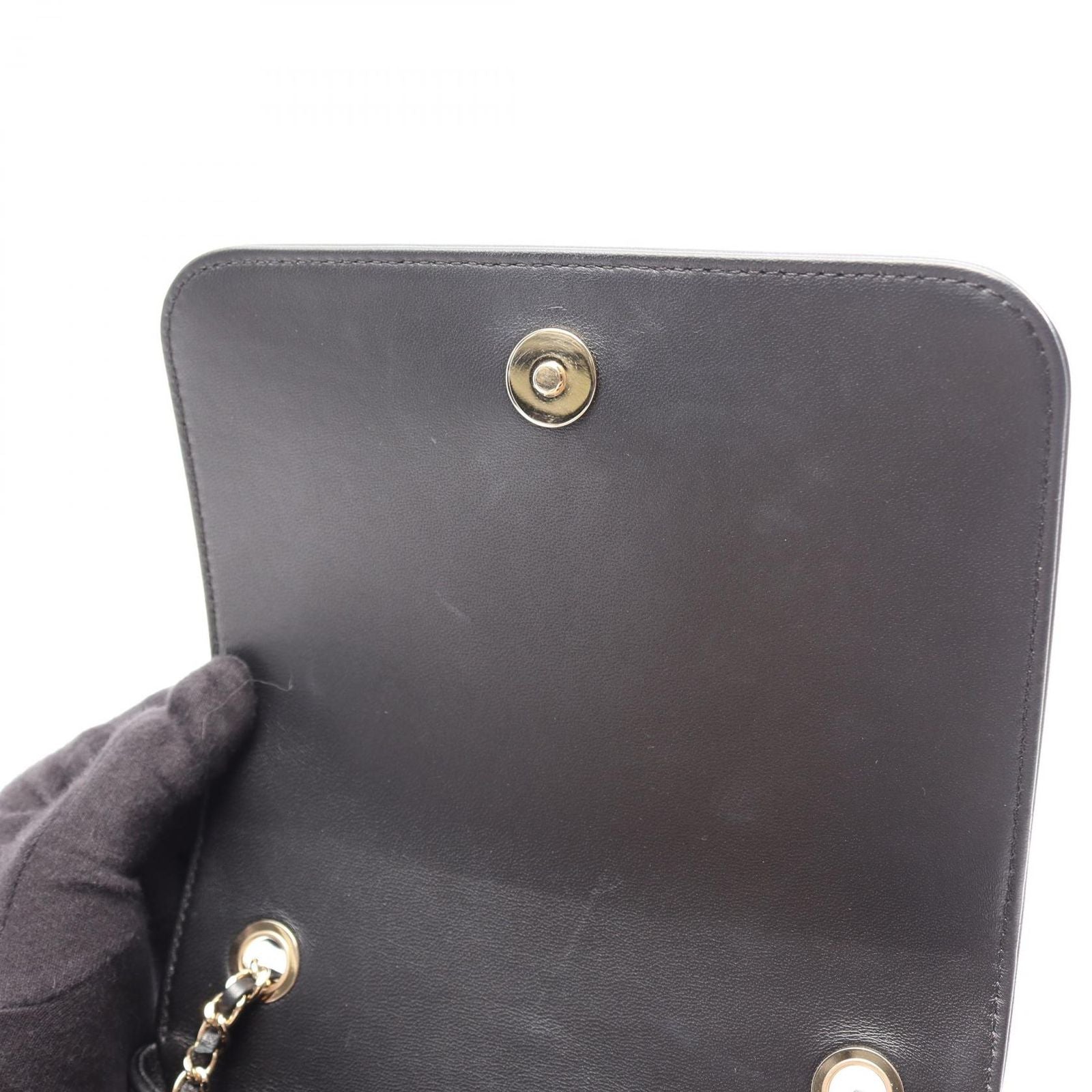 Chanel Shoulder Bag CC Logo Black Lambskin CC Small Flap Chain — view 6