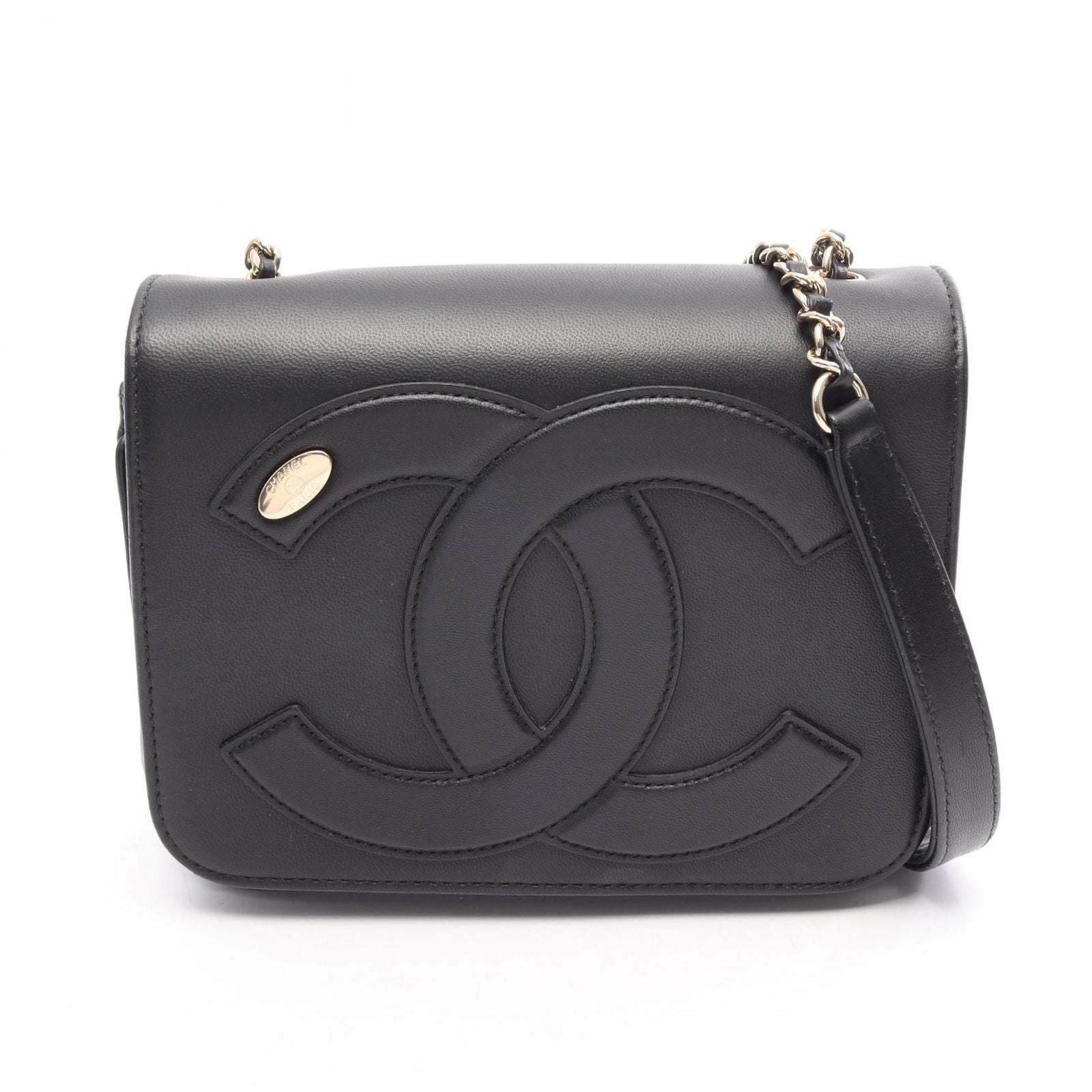Chanel Shoulder Bag CC Logo Black Lambskin CC Small Flap Chain