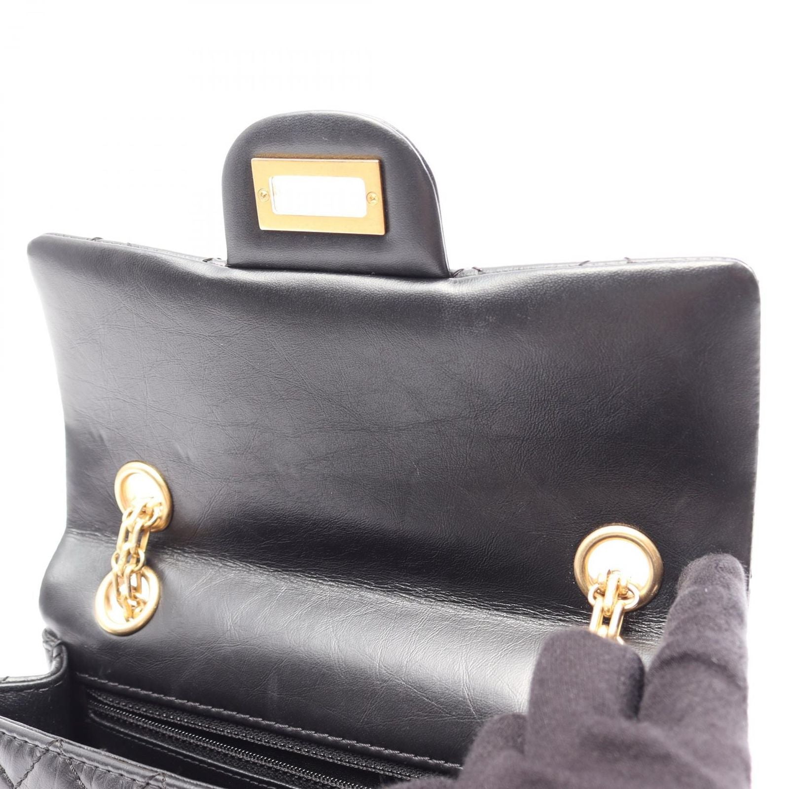Chanel Shoulder Bag 2.55 Mini Quilted Black Calf Chain — view 8