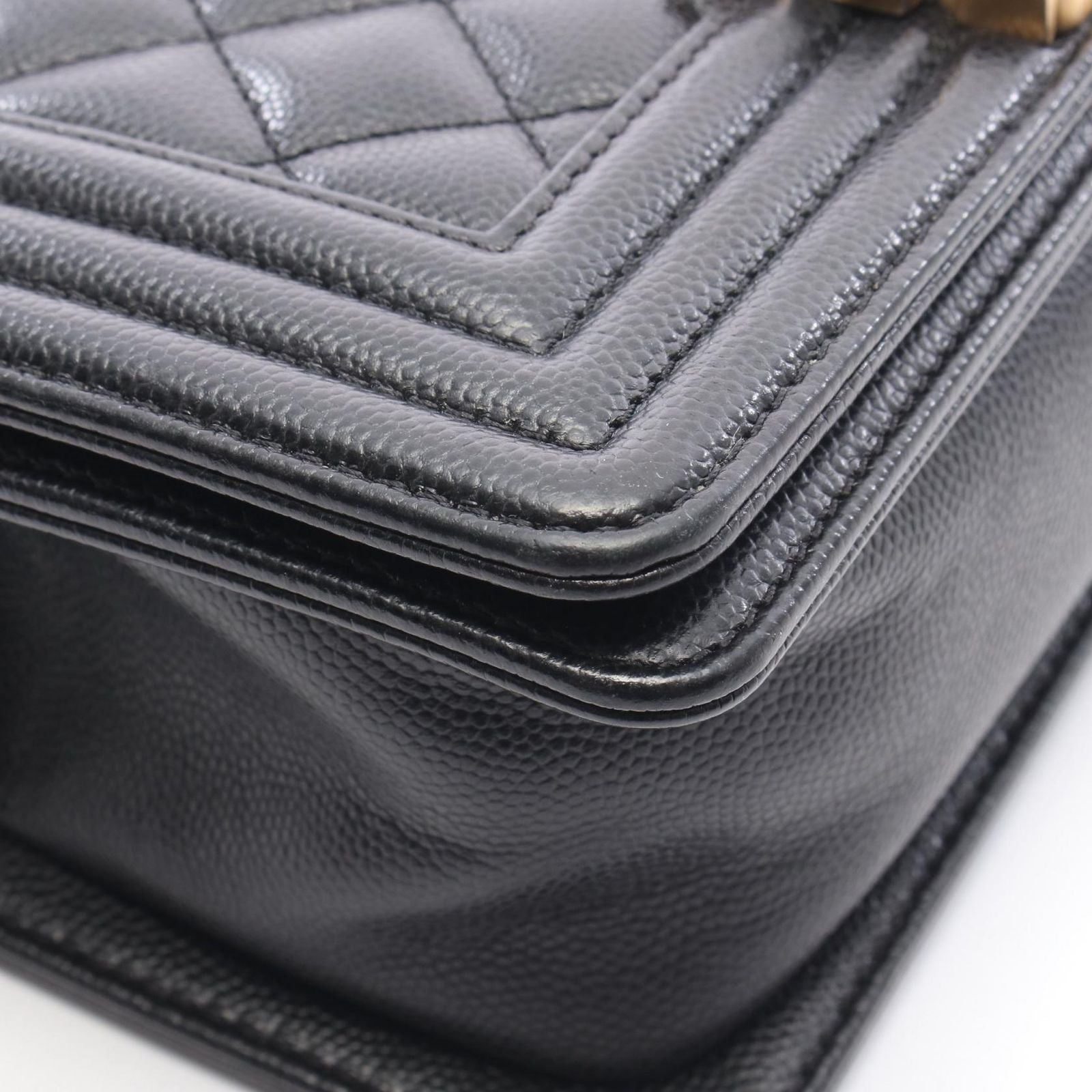 Chanel Shoulder Bag Boy Small Black Caviar Leather Chain — view 7