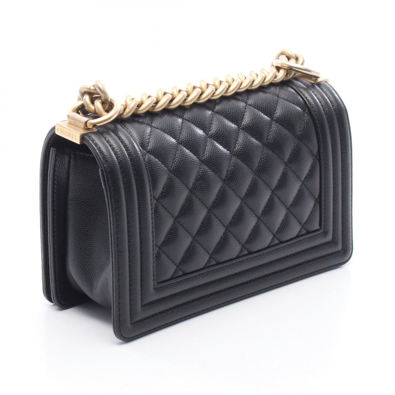 Chanel Shoulder Bag Boy Small Black Caviar Leather Chain — view 2