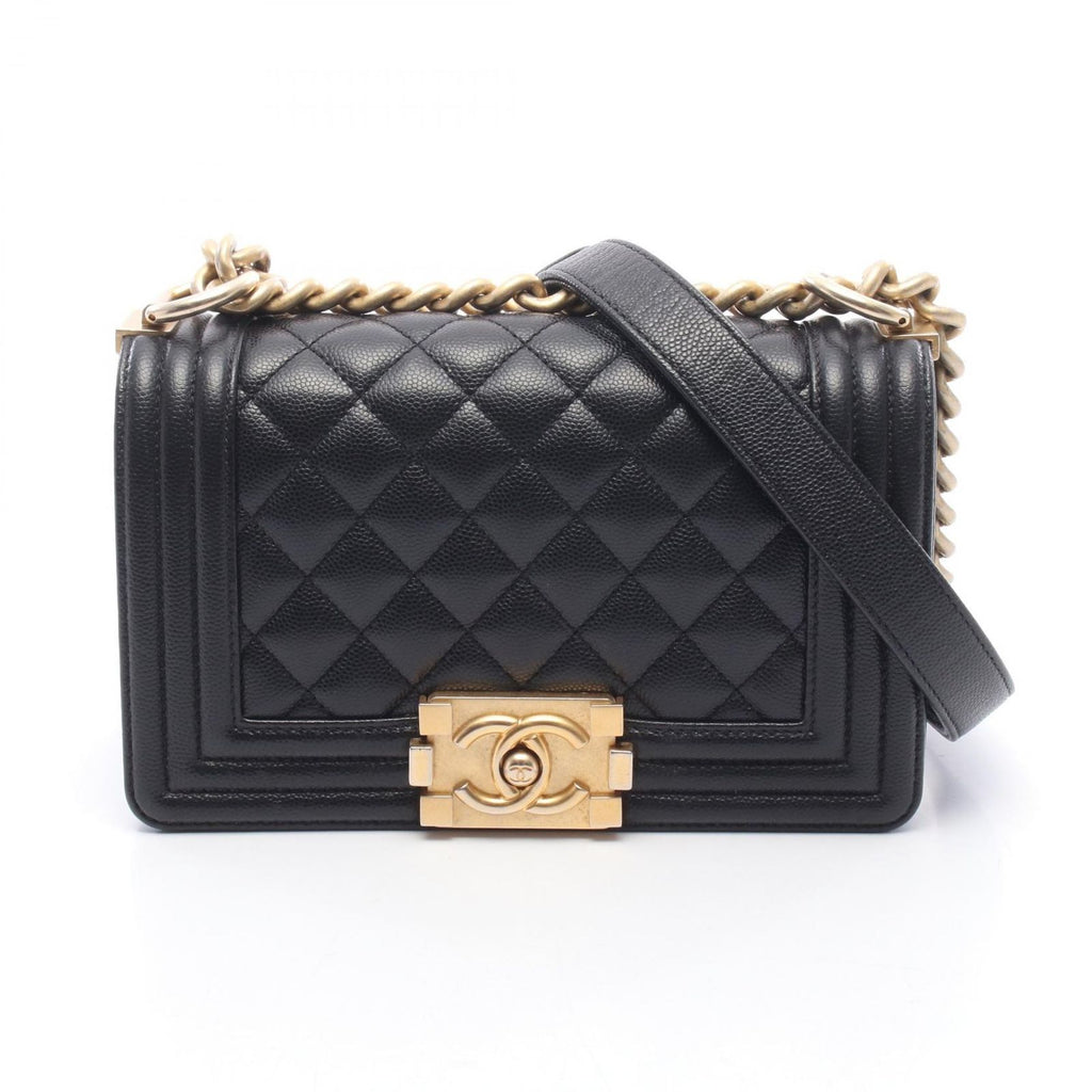 Chanel Shoulder Bag Boy Small Black Caviar Leather Chain
