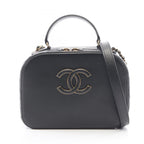 Chanel Shoulder Bag Quilted Vanity 2-Way Black Leather CC Logo Chain