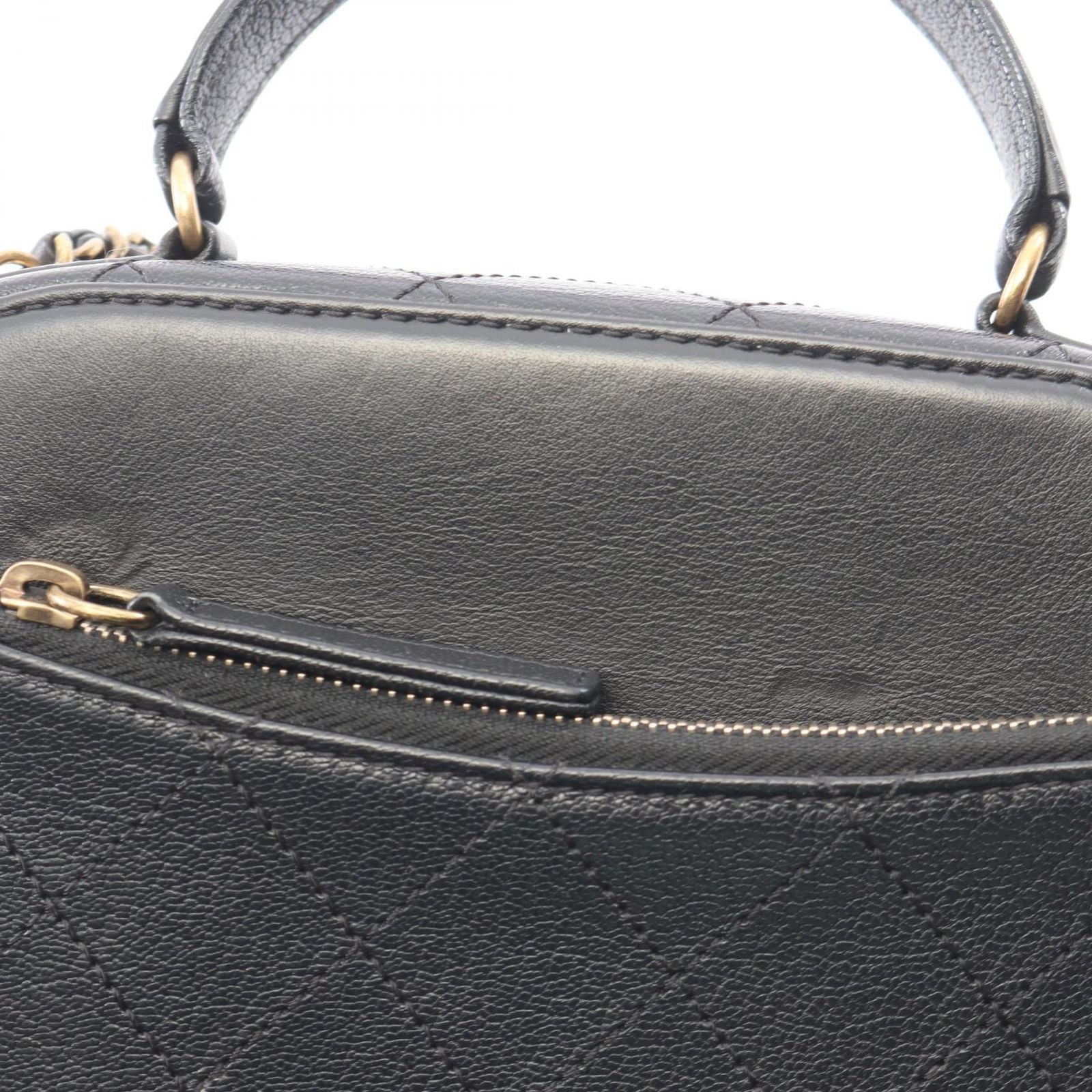 Chanel Shoulder Bag Quilted Vanity 2-Way Black Leather CC Logo Chain — view 8