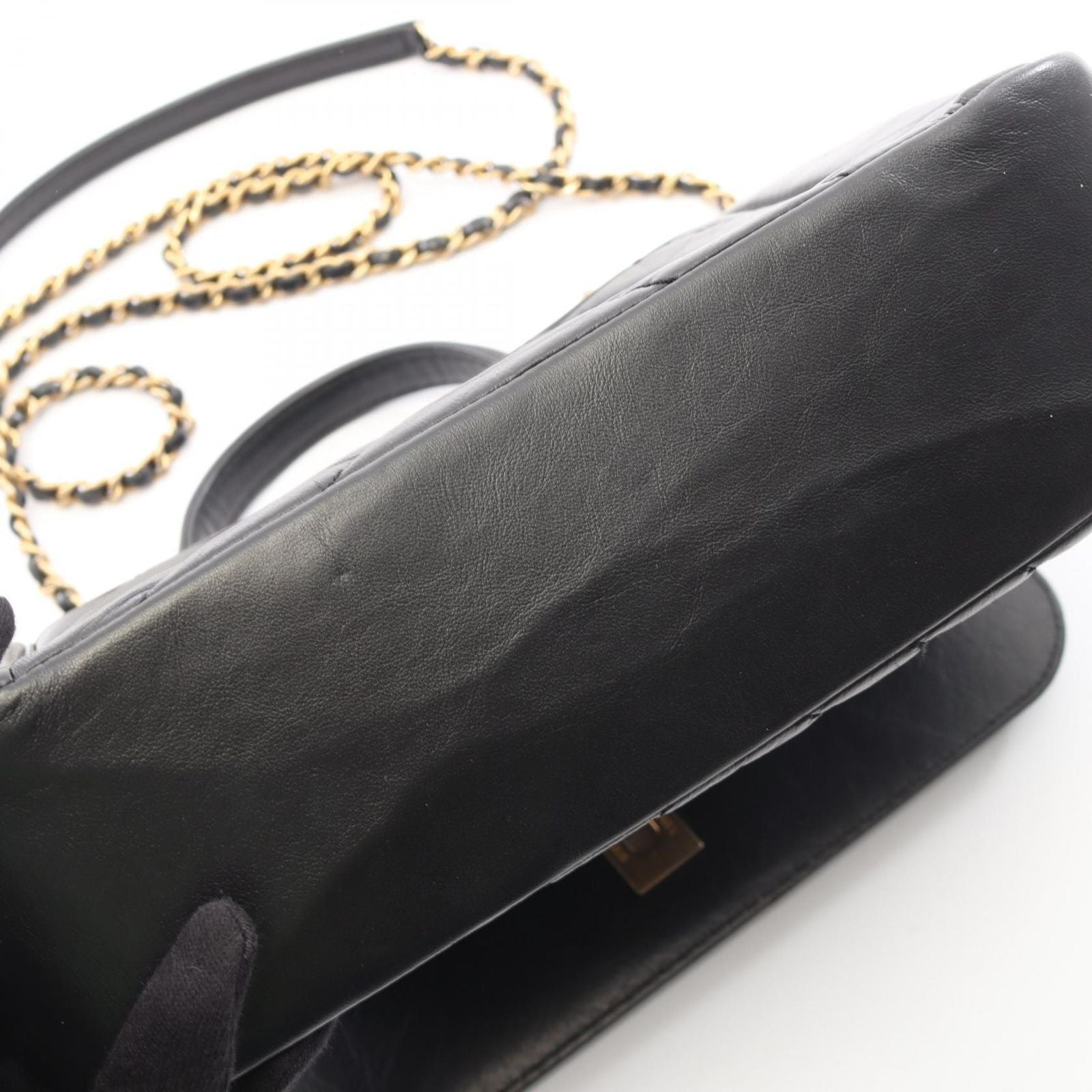 Chanel Shoulder Bag Mademoiselle Stitch Top Handle 2-Way Black Leather Chain — view 7