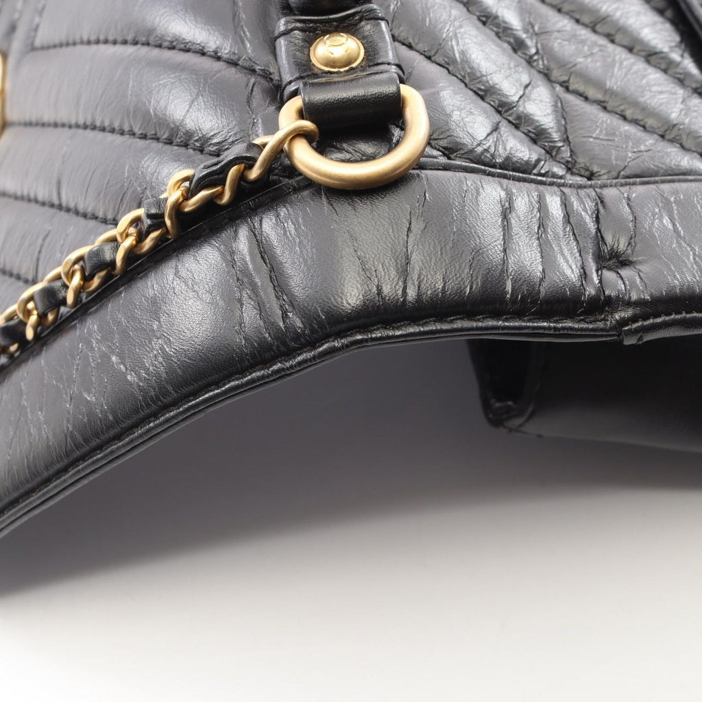 Chanel Shoulder Bag Mademoiselle Stitch Top Handle 2-Way Black Leather Chain — view 8