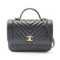 Chanel Shoulder Bag Mademoiselle Stitch Top Handle 2-Way Black Leather Chain