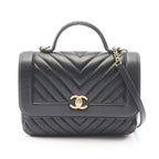 Chanel Shoulder Bag Mademoiselle Stitch Top Handle 2-Way Black Leather Chain