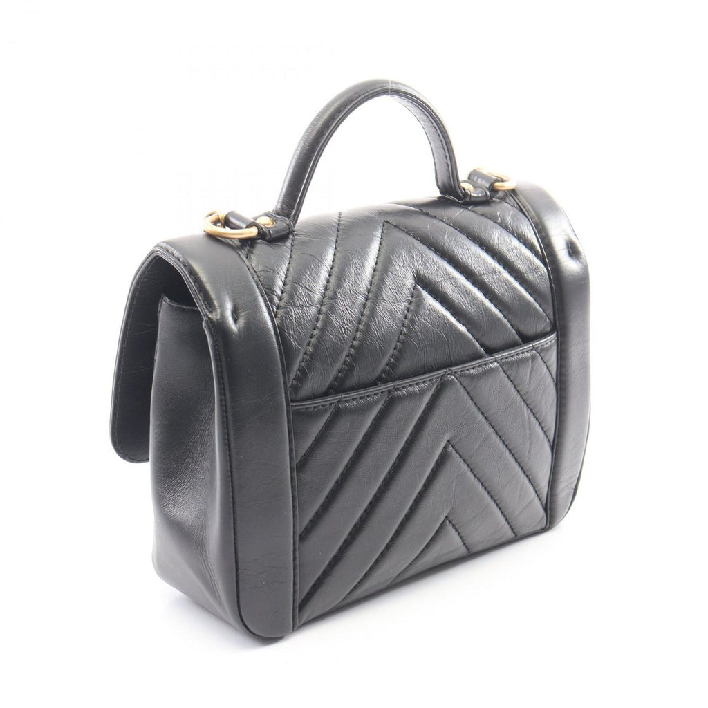Chanel Shoulder Bag Mademoiselle Stitch Top Handle 2-Way Black Leather Chain — view 2