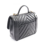 Chanel Shoulder Bag Mademoiselle Stitch Top Handle 2-Way Black Leather Chain — view 2