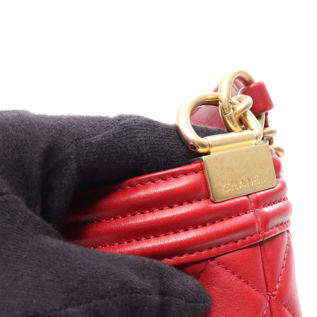 Chanel Shoulder Bag Boy 2-Way Red Lambskin Boy Small — view 8