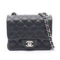 Chanel Shoulder Bag Mini Quilted Black Caviar Leather Chain