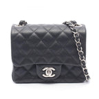 Chanel Shoulder Bag Mini Quilted Black Caviar Leather Chain