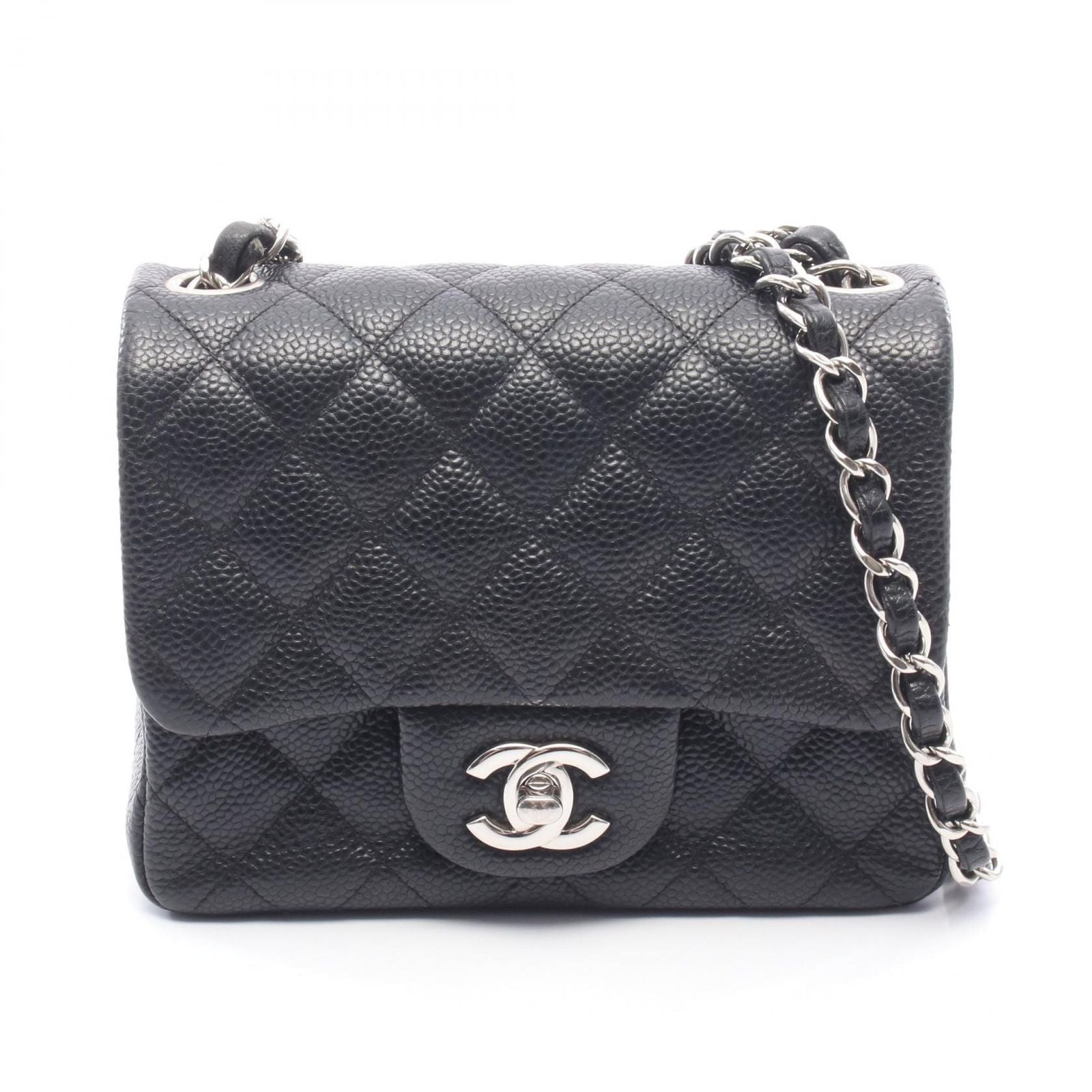 Chanel Shoulder Bag Mini Quilted Black Caviar Leather Chain