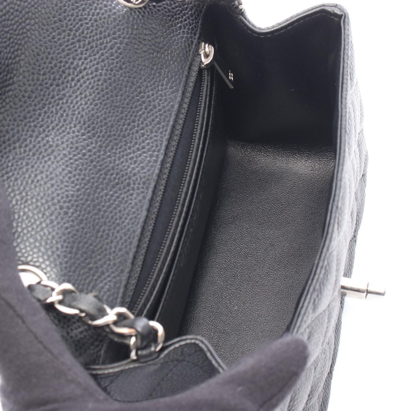 Chanel Shoulder Bag Mini Quilted Black Caviar Leather Chain — view 3