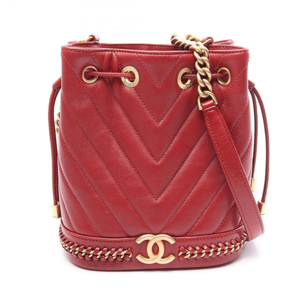 Chanel Shoulder Bag Chez Blanc Stitch Drawstring Wine Red Leather