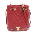 Chanel Shoulder Bag Chez Blanc Stitch Drawstring Wine Red Leather