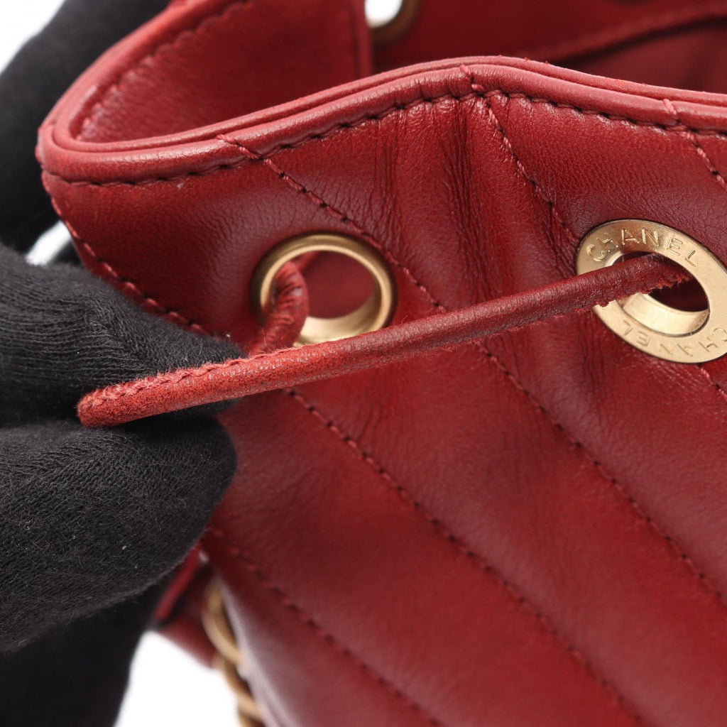 Chanel Shoulder Bag Chez Blanc Stitch Drawstring Wine Red Leather — view 9