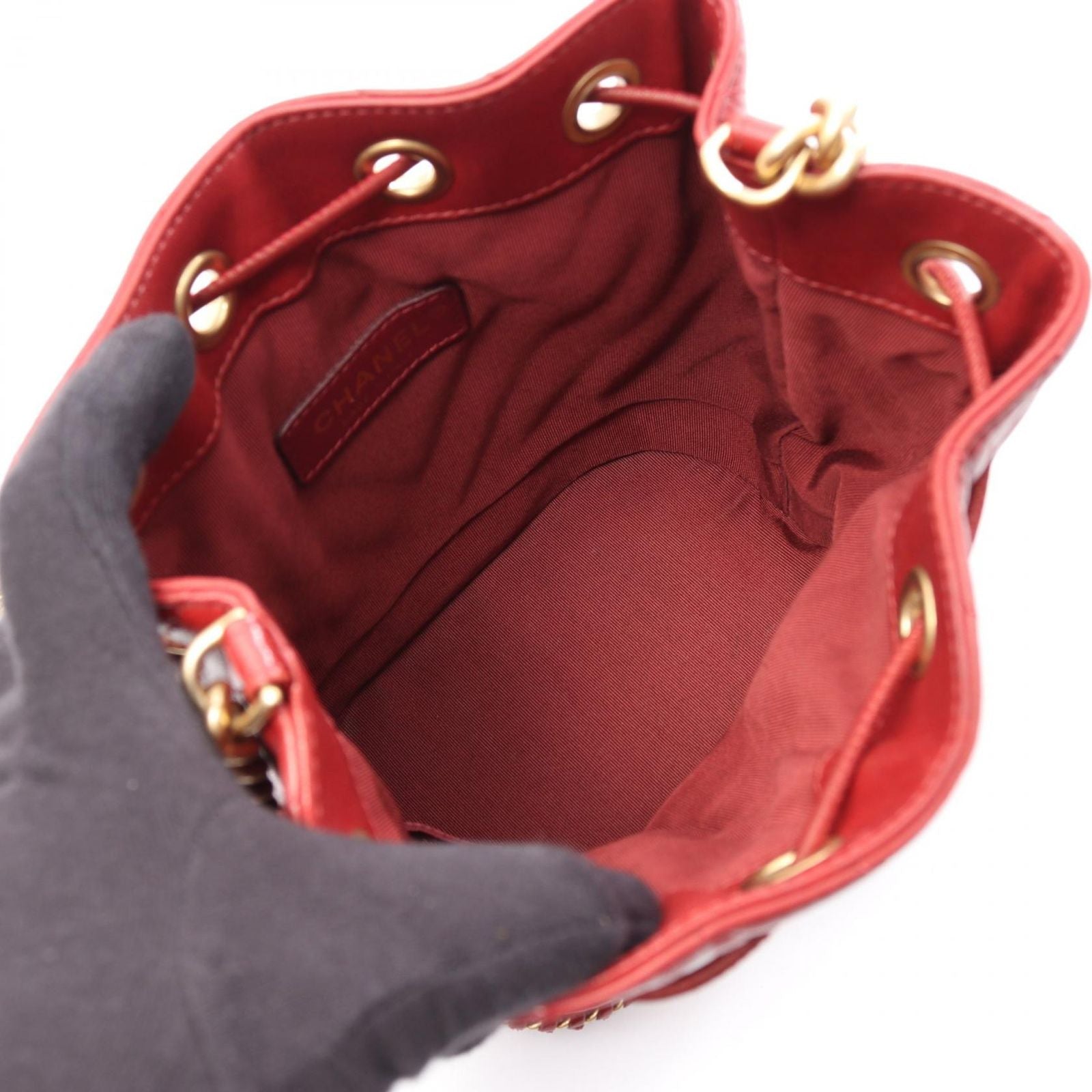 Chanel Shoulder Bag Chez Blanc Stitch Drawstring Wine Red Leather — view 3