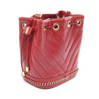 Chanel Shoulder Bag Chez Blanc Stitch Drawstring Wine Red Leather — view 2