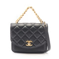 Chanel Shoulder Bag Quilted 2-Way Black Leather Caviar Small Chain