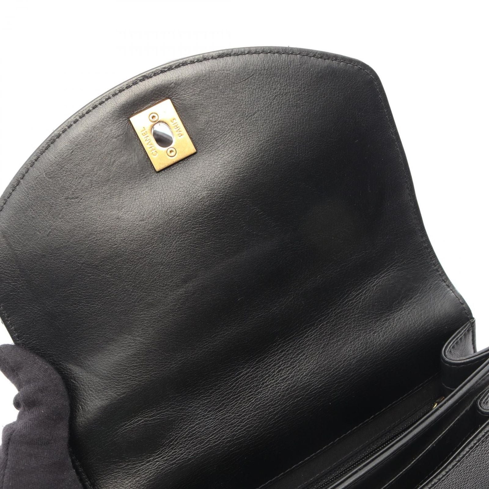 Chanel Shoulder Bag Quilted 2-Way Black Leather Caviar Small Chain — view 7