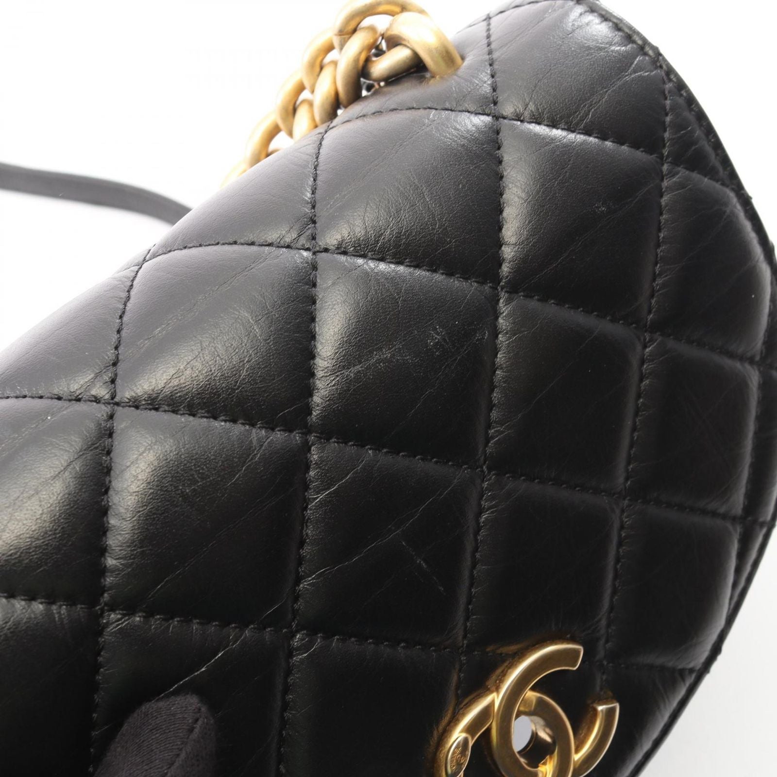 Chanel Shoulder Bag Quilted 2-Way Black Leather Caviar Small Chain — view 8