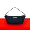 Gucci Logo Plate GG Pattern Canvas Leather Mini Handbag Pouch Black