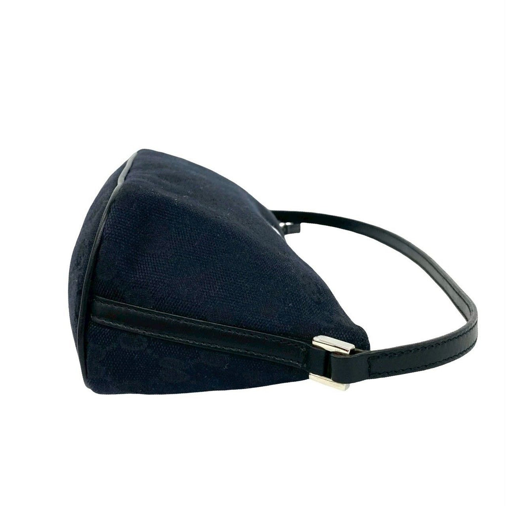 Gucci Logo Plate GG Pattern Canvas Leather Mini Handbag Pouch Black — view 6