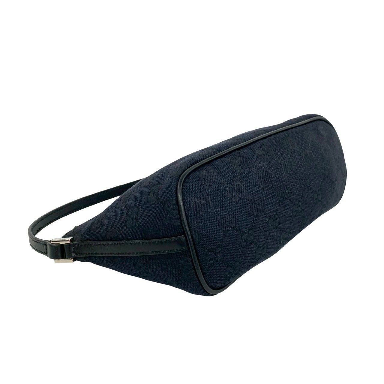 Gucci Logo Plate GG Pattern Canvas Leather Mini Handbag Pouch Black — view 7