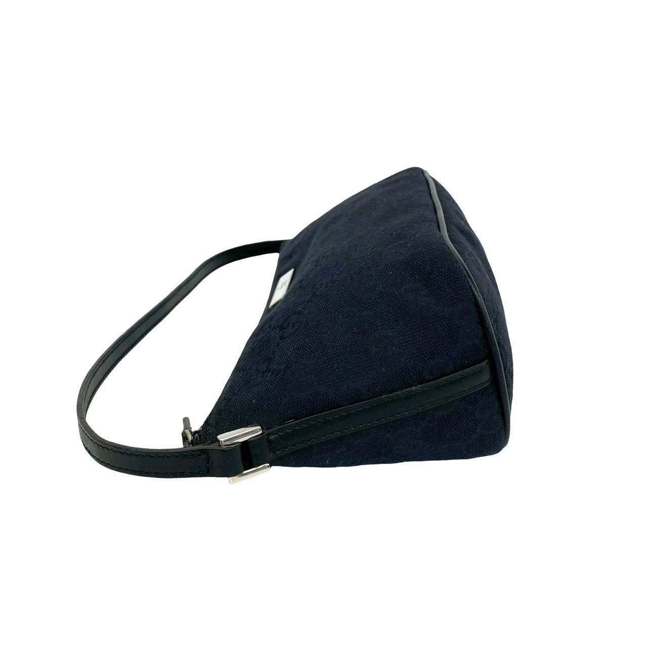 Gucci Logo Plate GG Pattern Canvas Leather Mini Handbag Pouch Black — view 5