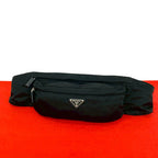 Prada Tessuto Nylon Saffiano Leather Belt Bag Waist Pouch Black