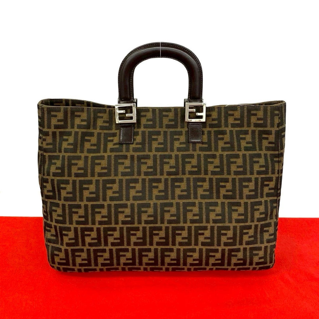 Fendi Zucca FF Pattern Canvas Leather Tote Business Brown