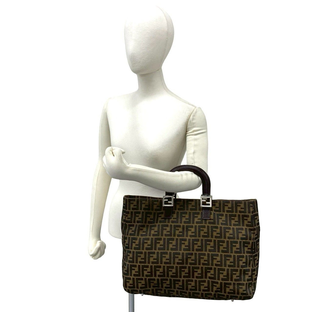 Fendi Zucca FF Pattern Canvas Leather Tote Business Brown — view 2