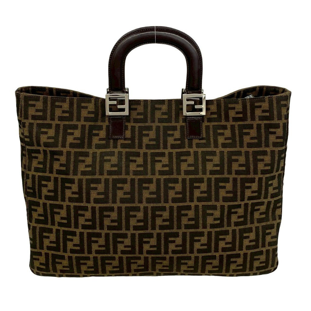 Fendi Zucca FF Pattern Canvas Leather Tote Business Brown — view 3