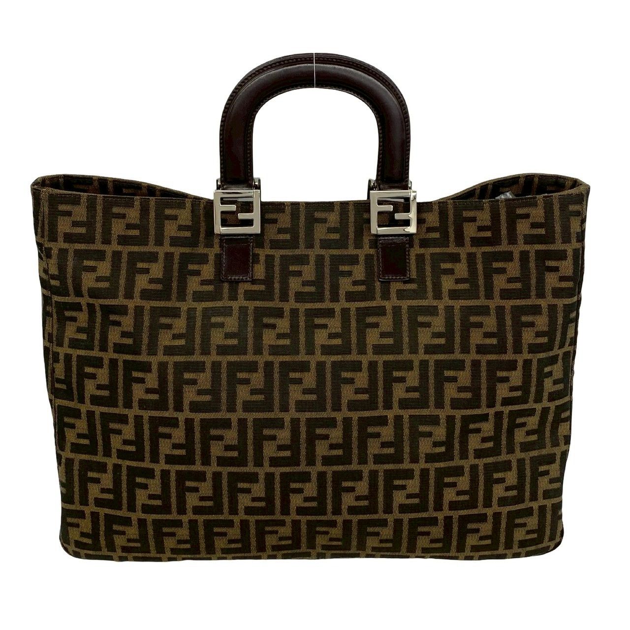 Fendi Zucca FF Pattern Canvas Leather Tote Business Brown — view 3