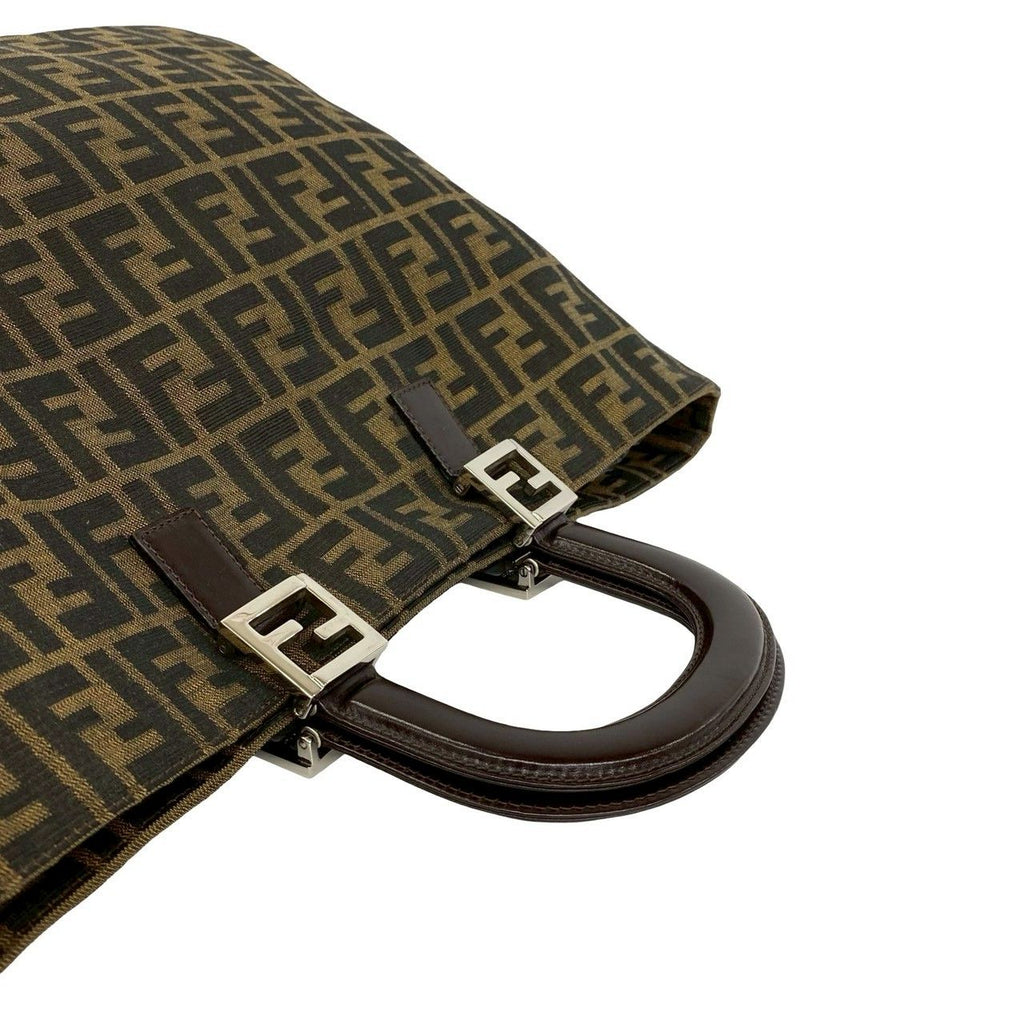 Fendi Zucca FF Pattern Canvas Leather Tote Business Brown — view 4