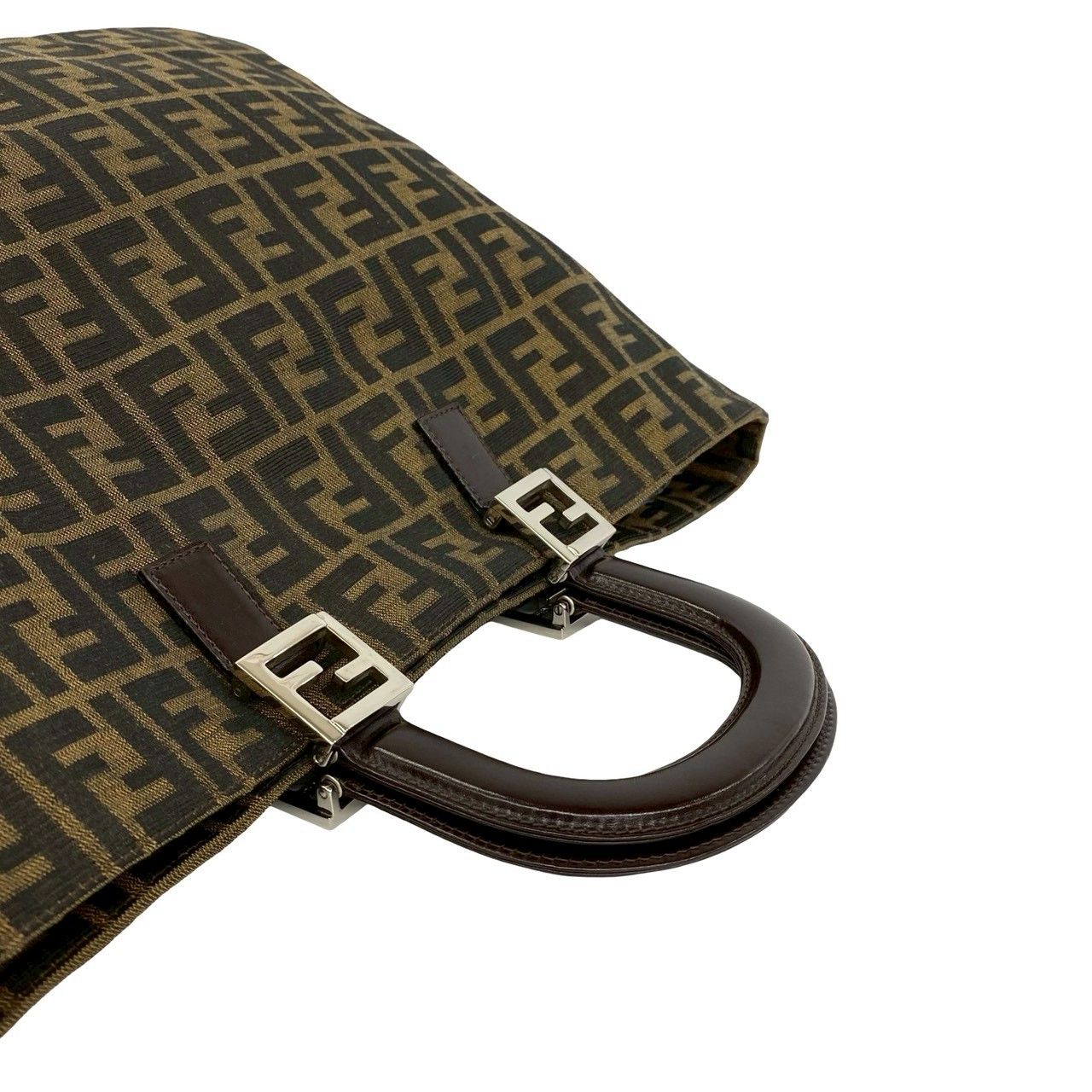 Fendi Zucca FF Pattern Canvas Leather Tote Business Brown — view 4