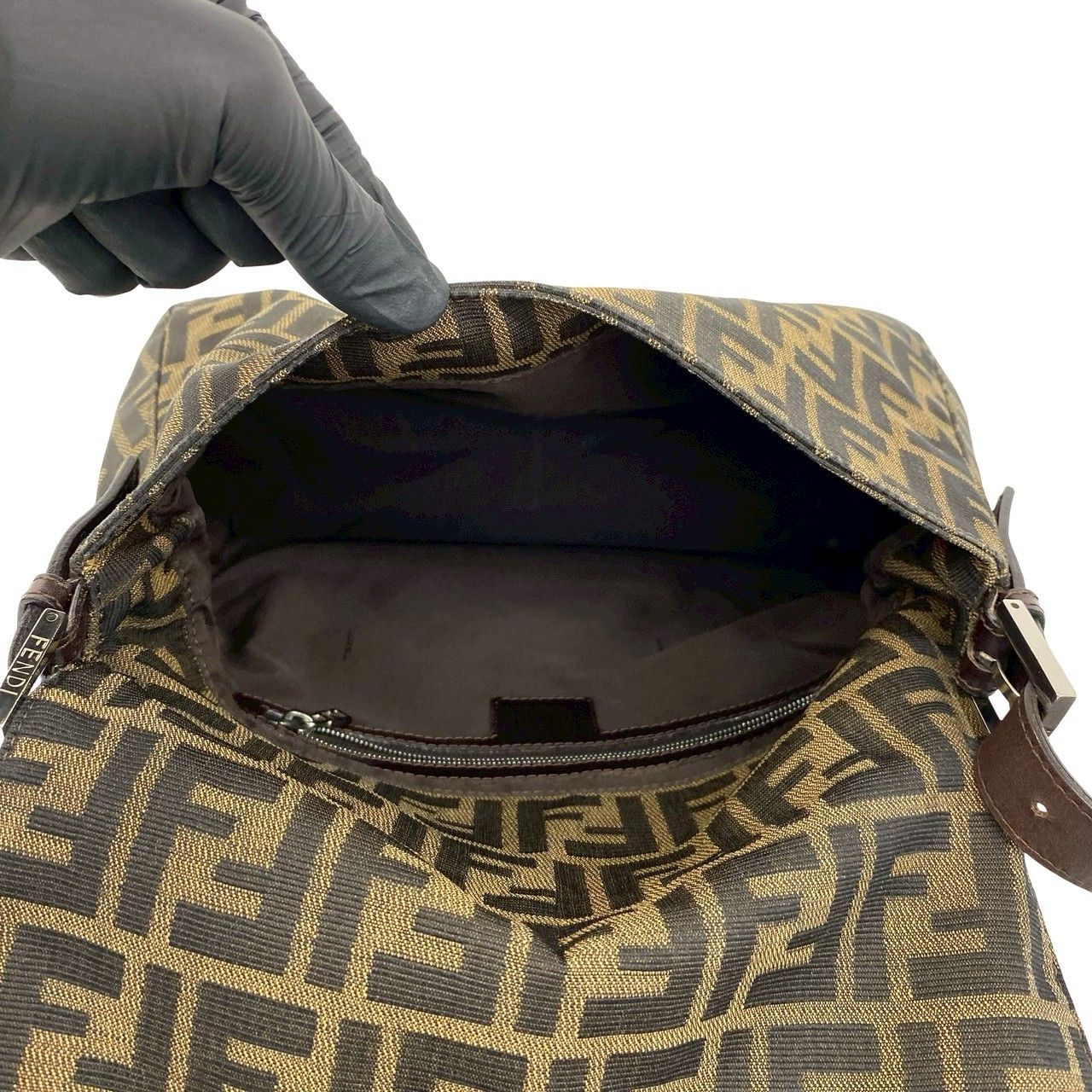 Fendi Mamma Bucket Zucca FF Pattern Canvas Leather Shoulder Bag Tote Brown — view 9