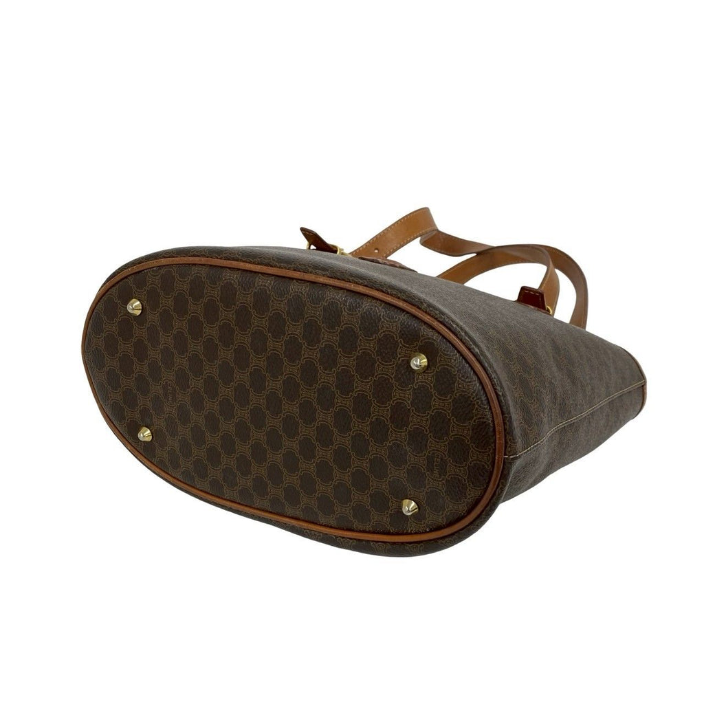 Celine Vintage Macadam Blason Triomphe Logo Leather Shoulder Bag Tote Brown — view 8