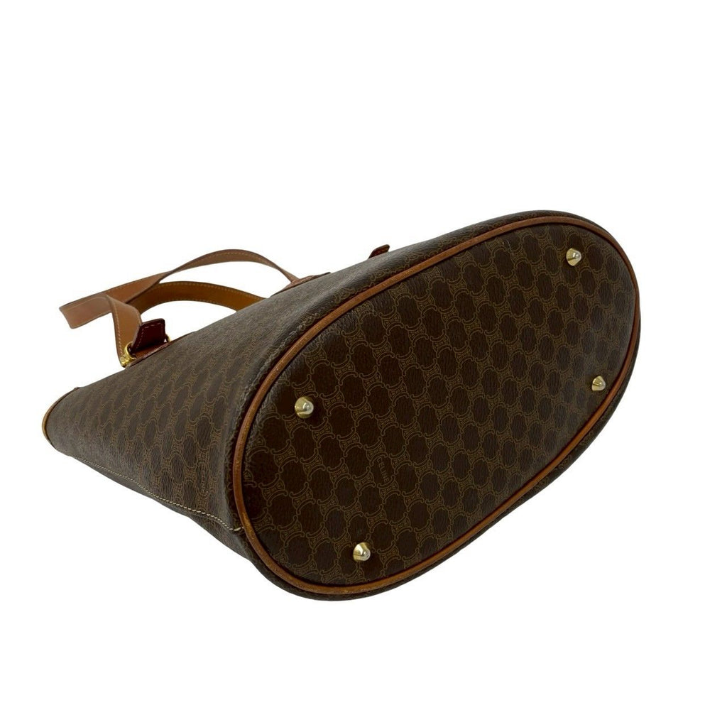 Celine Vintage Macadam Blason Triomphe Logo Leather Shoulder Bag Tote Brown — view 7