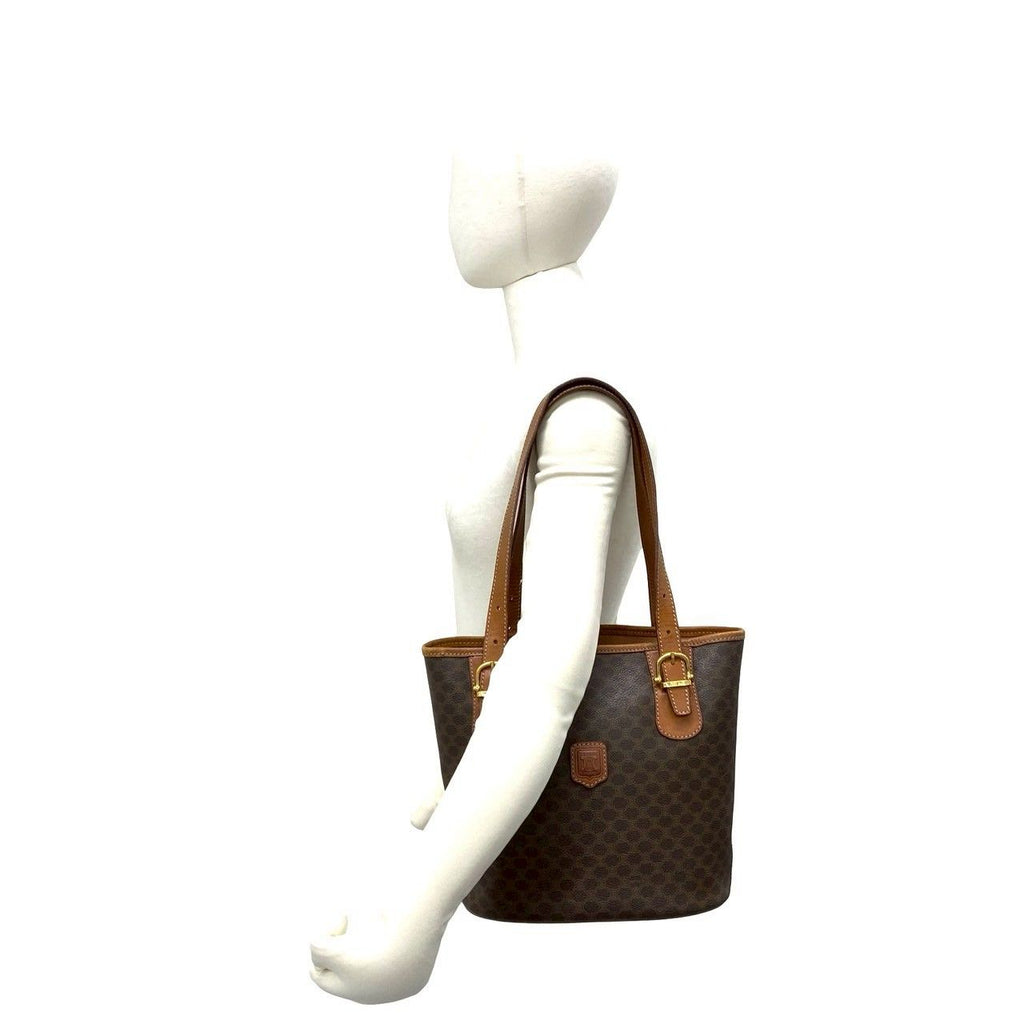 Celine Vintage Macadam Blason Triomphe Logo Leather Shoulder Bag Tote Brown — view 2