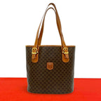 Celine Vintage Macadam Blason Triomphe Logo Leather Shoulder Bag Tote Brown