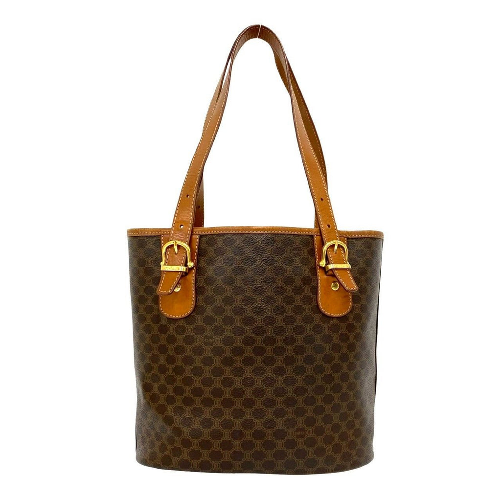 Celine Vintage Macadam Blason Triomphe Logo Leather Shoulder Bag Tote Brown — view 3