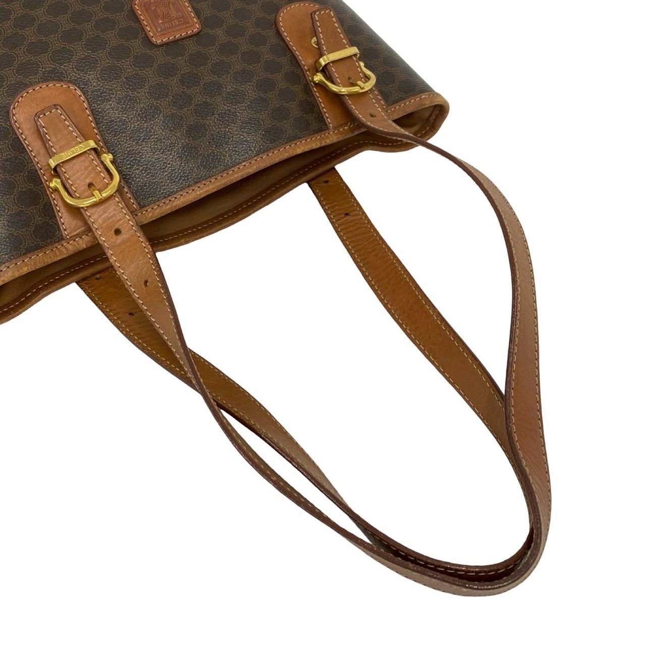 Celine Vintage Macadam Blason Triomphe Logo Leather Shoulder Bag Tote Brown — view 4