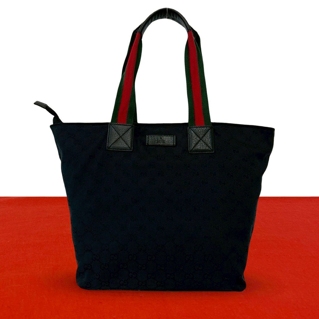 Gucci Sherry Line GG Canvas Leather Tote Business Black